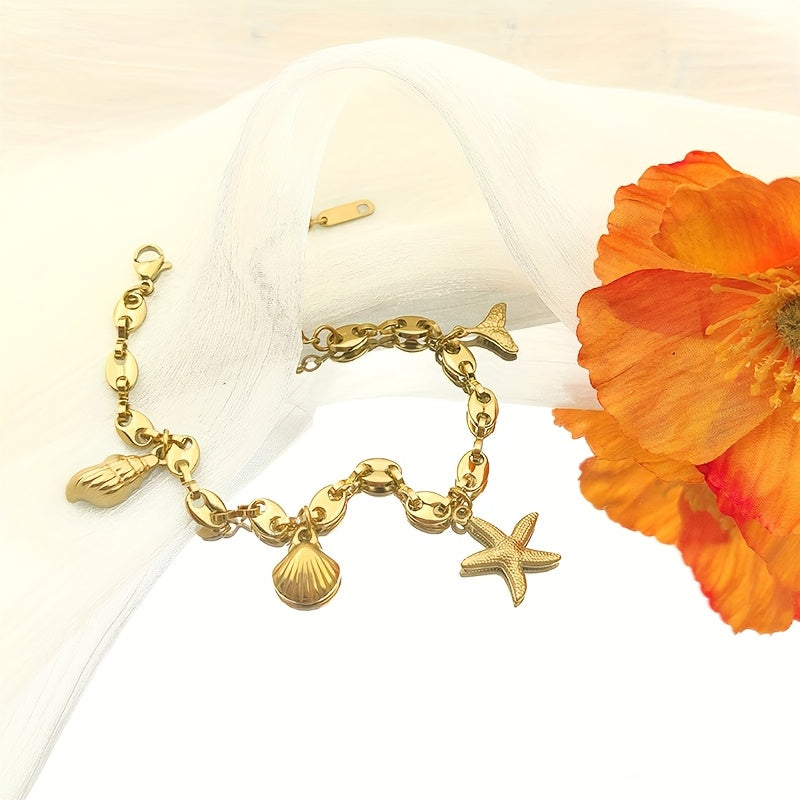 Gold-Tone Marine Life Link Charm Bracelet