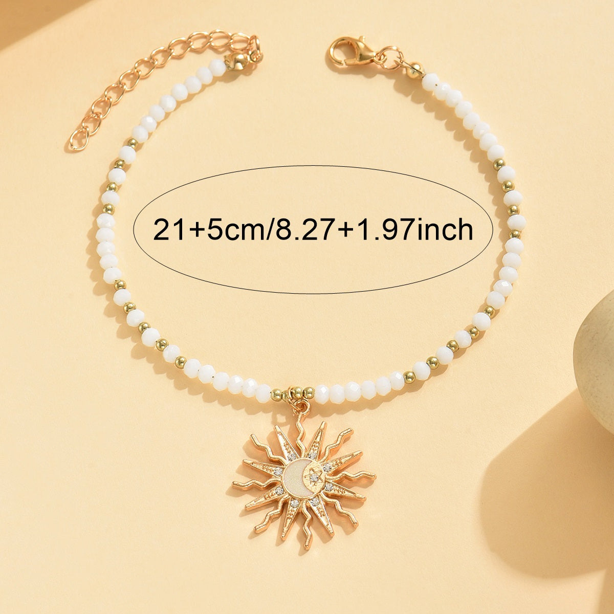 Black Beaded Anklet with Gold Sun Moon Charm