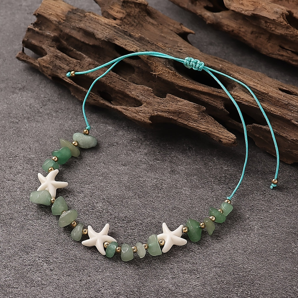 Adjustable Green Stone Starfish Anklet