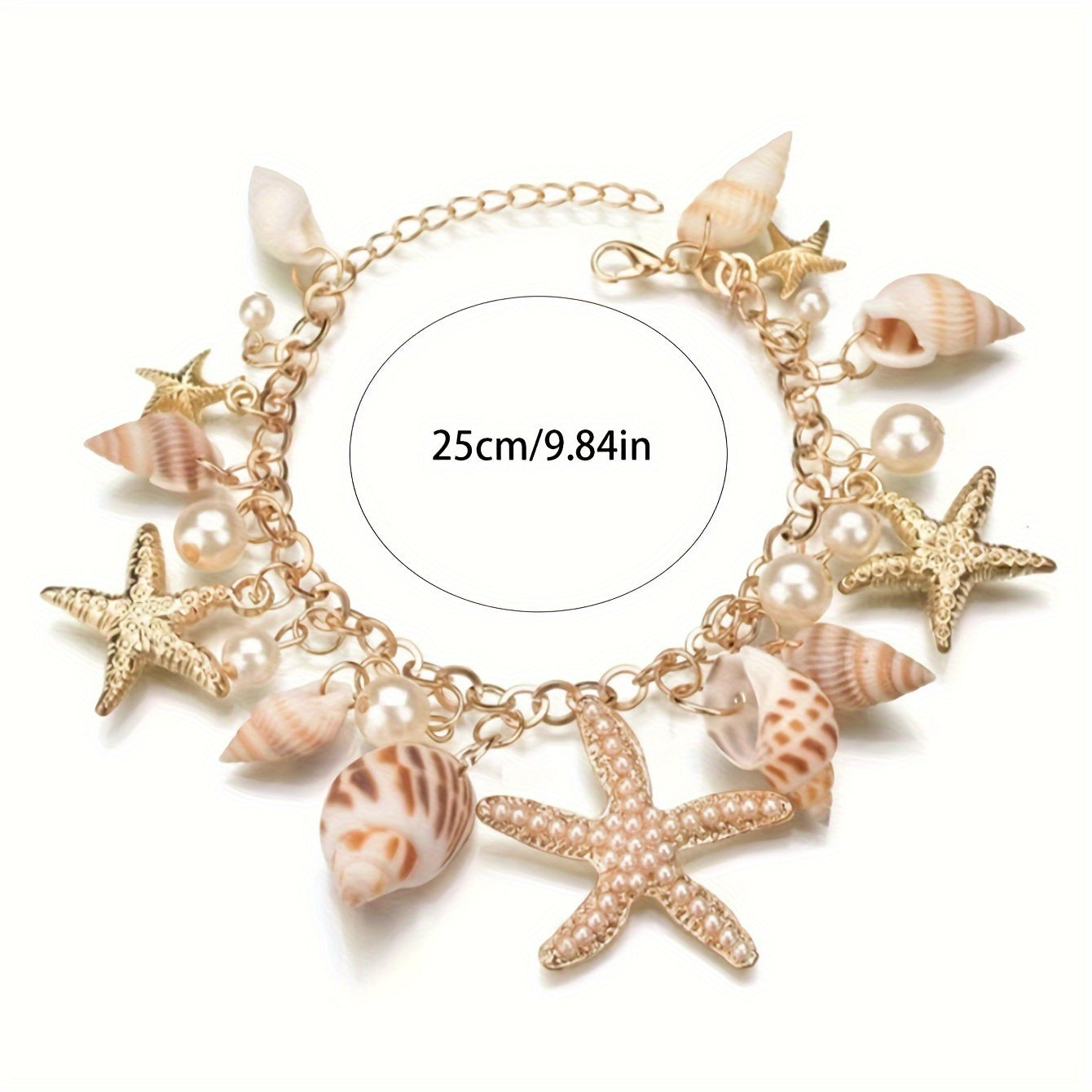 Gold-Tone Seashell, Starfish & Pearl Charm Bracelet