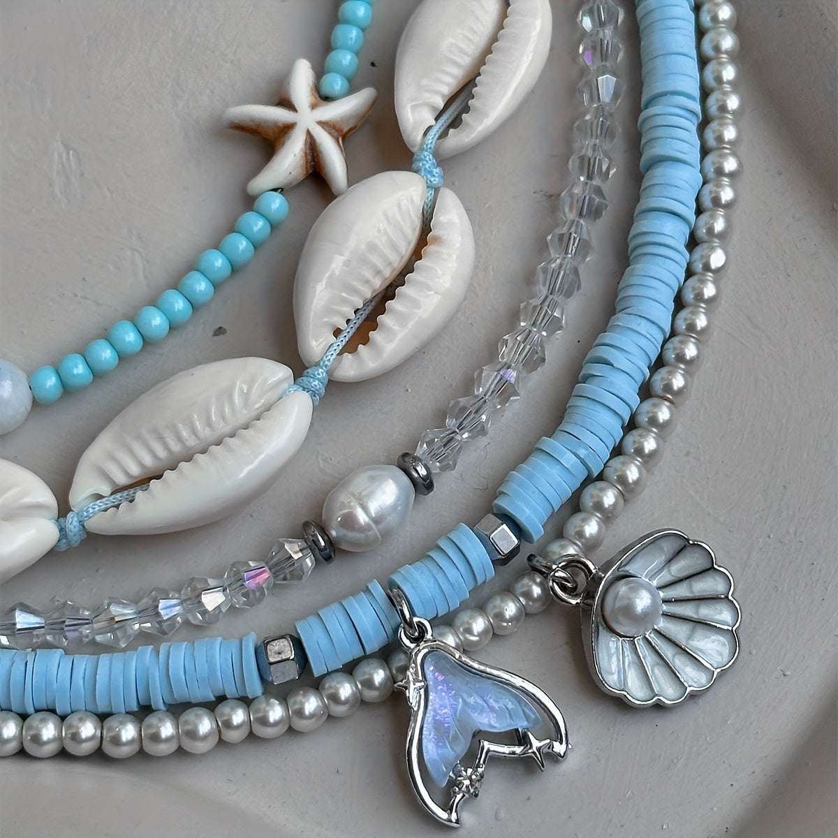 Beachy Layered Choker Set with Shells & Mermaid Tail
