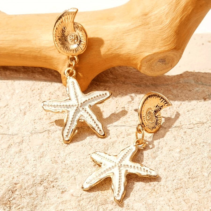Gold-Tone Coiled Shell White Starfish Drop Earrings
