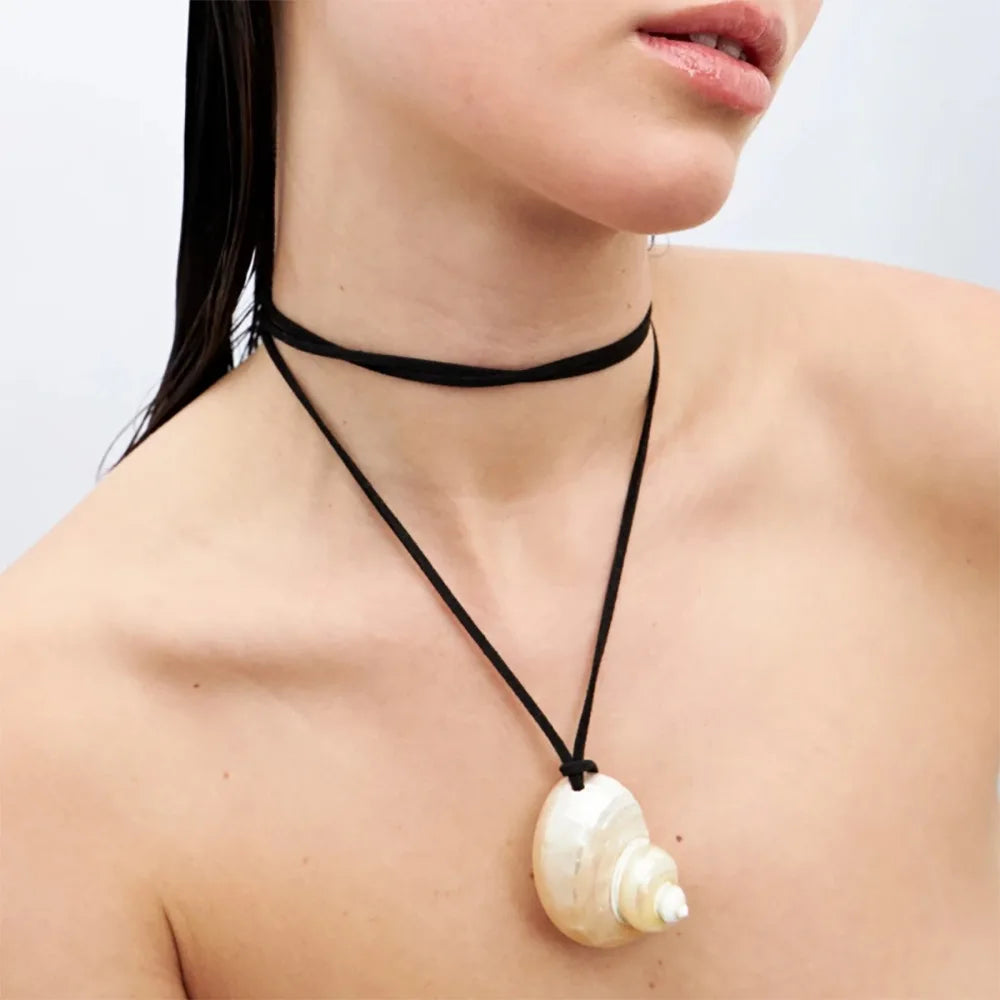Handmade Conch Shell Necklace with Black Cord