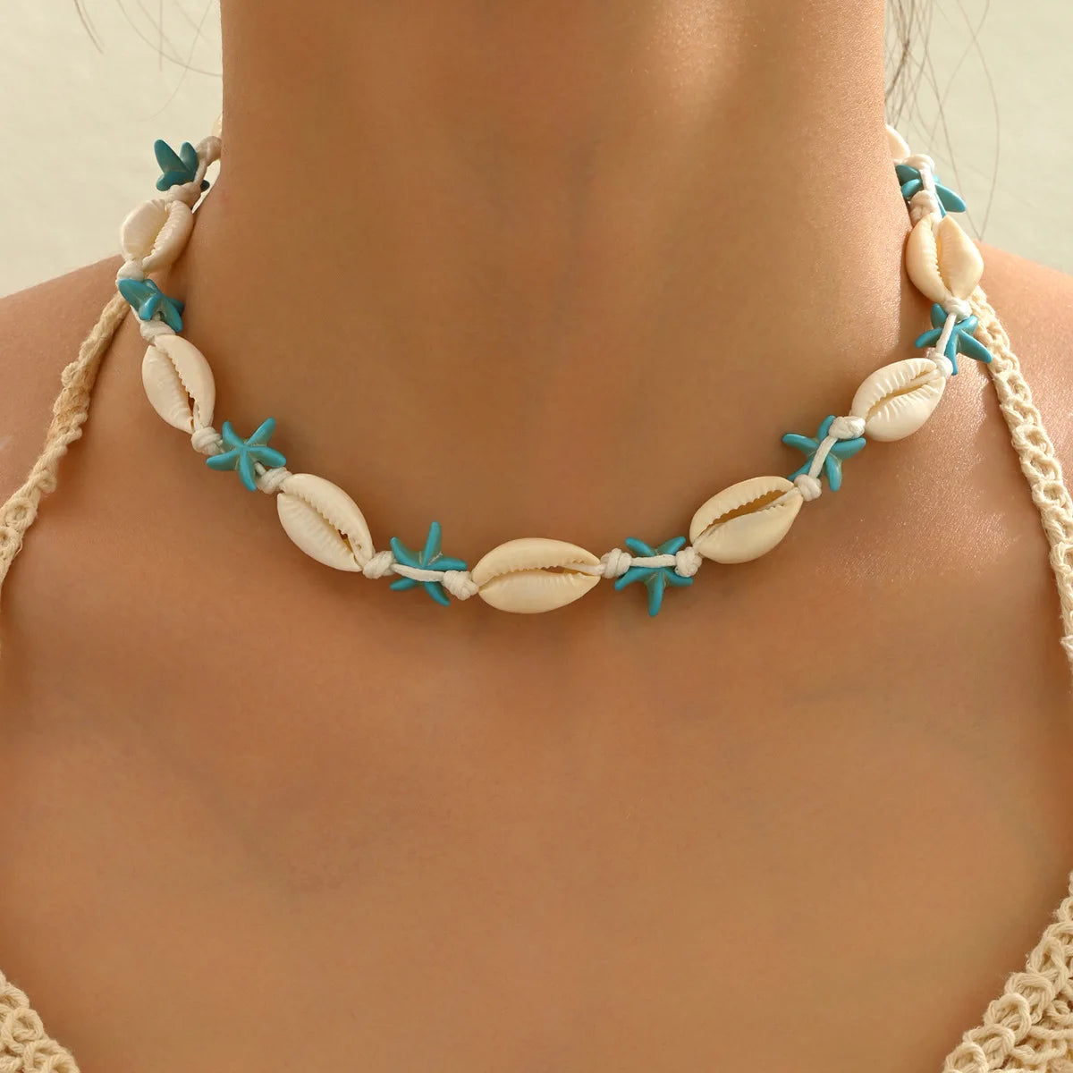 Puka Shell Choker with Starfish Charms