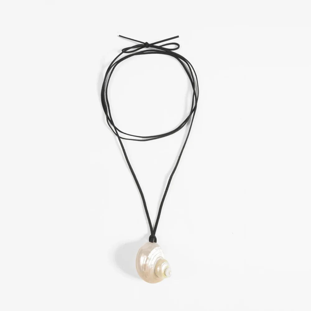 Handmade Conch Shell Necklace with Black Cord
