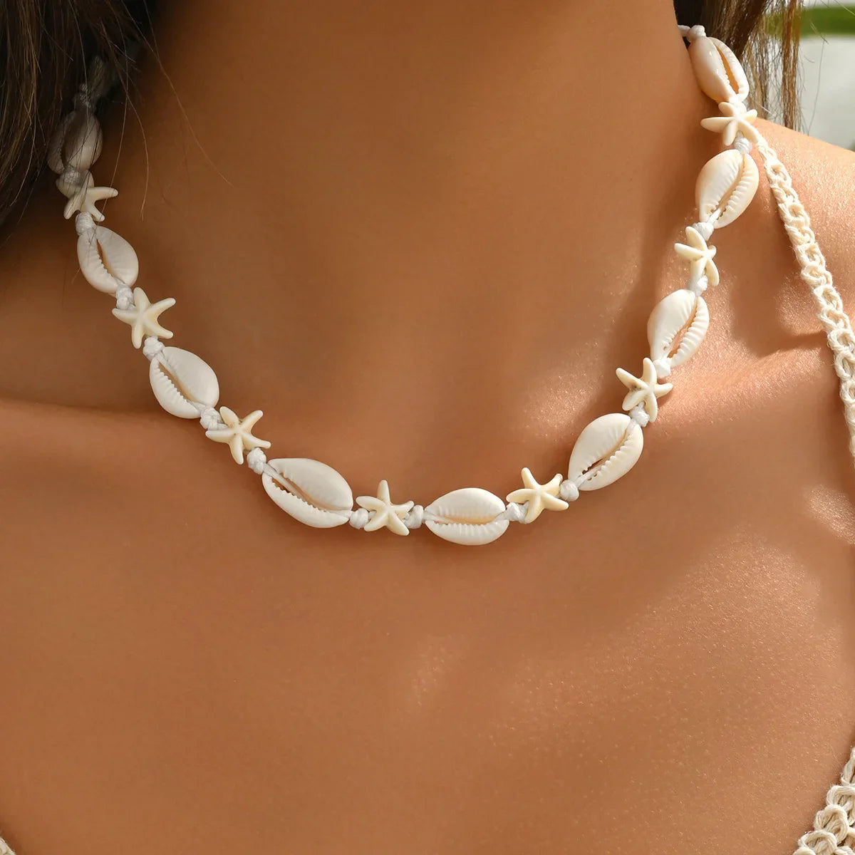 White Shell and Starfish Choker Necklace