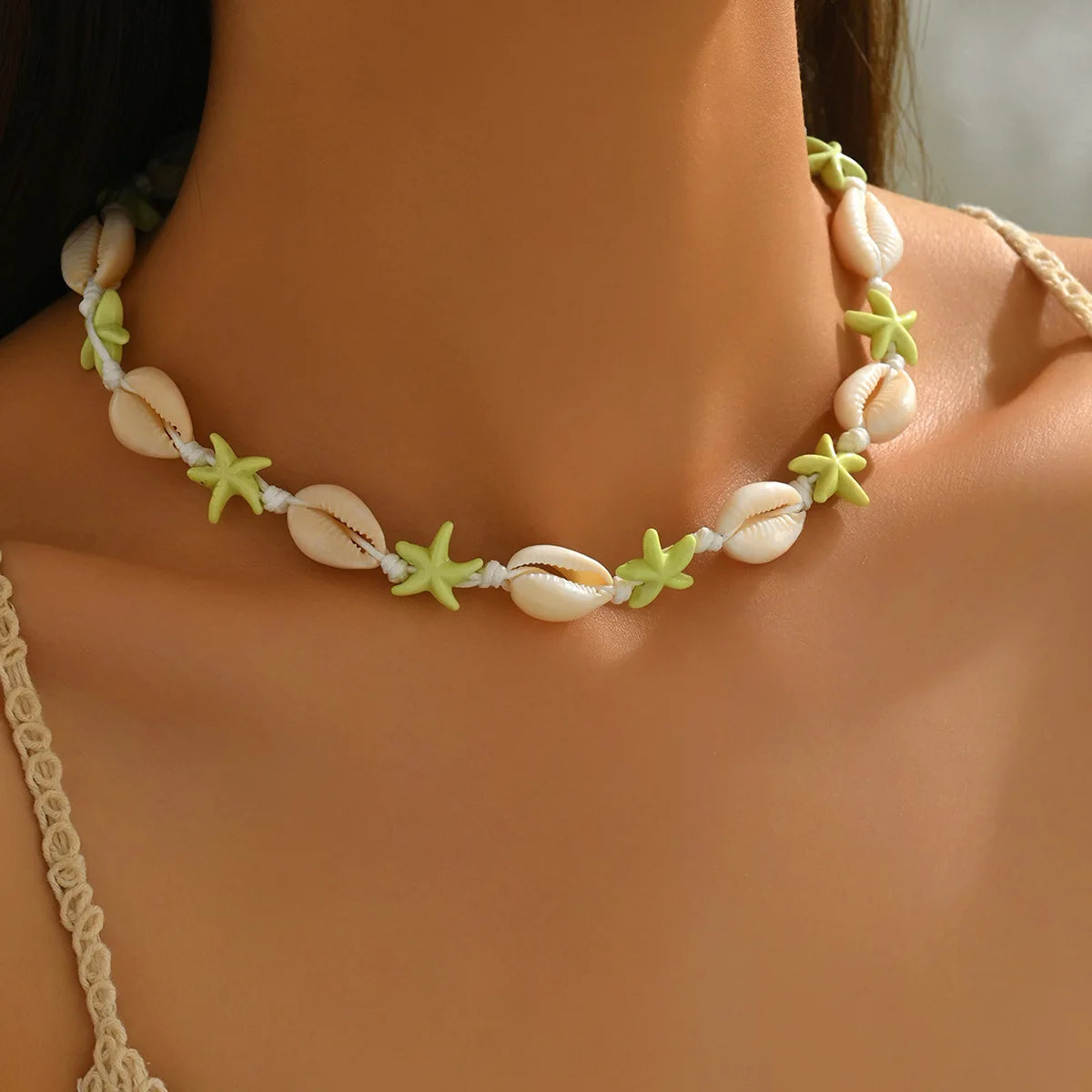 Puka Shell Choker with Starfish Charms