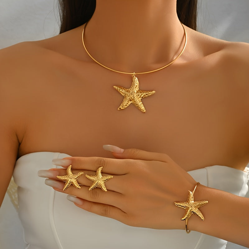 Gold-Tone Textured Starfish Jewelry Set