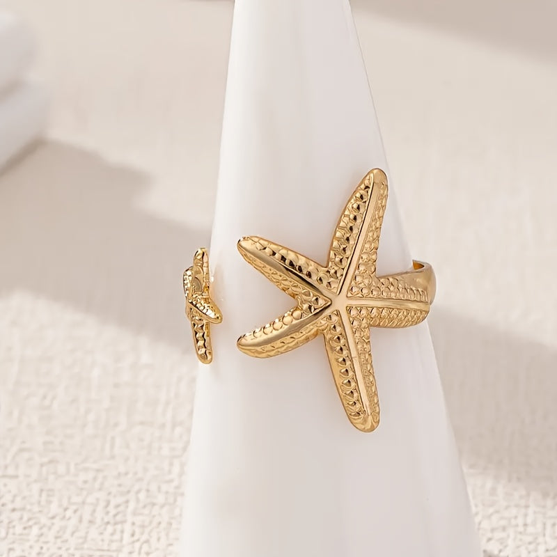 Gold Two Starfish Adjustable Ring