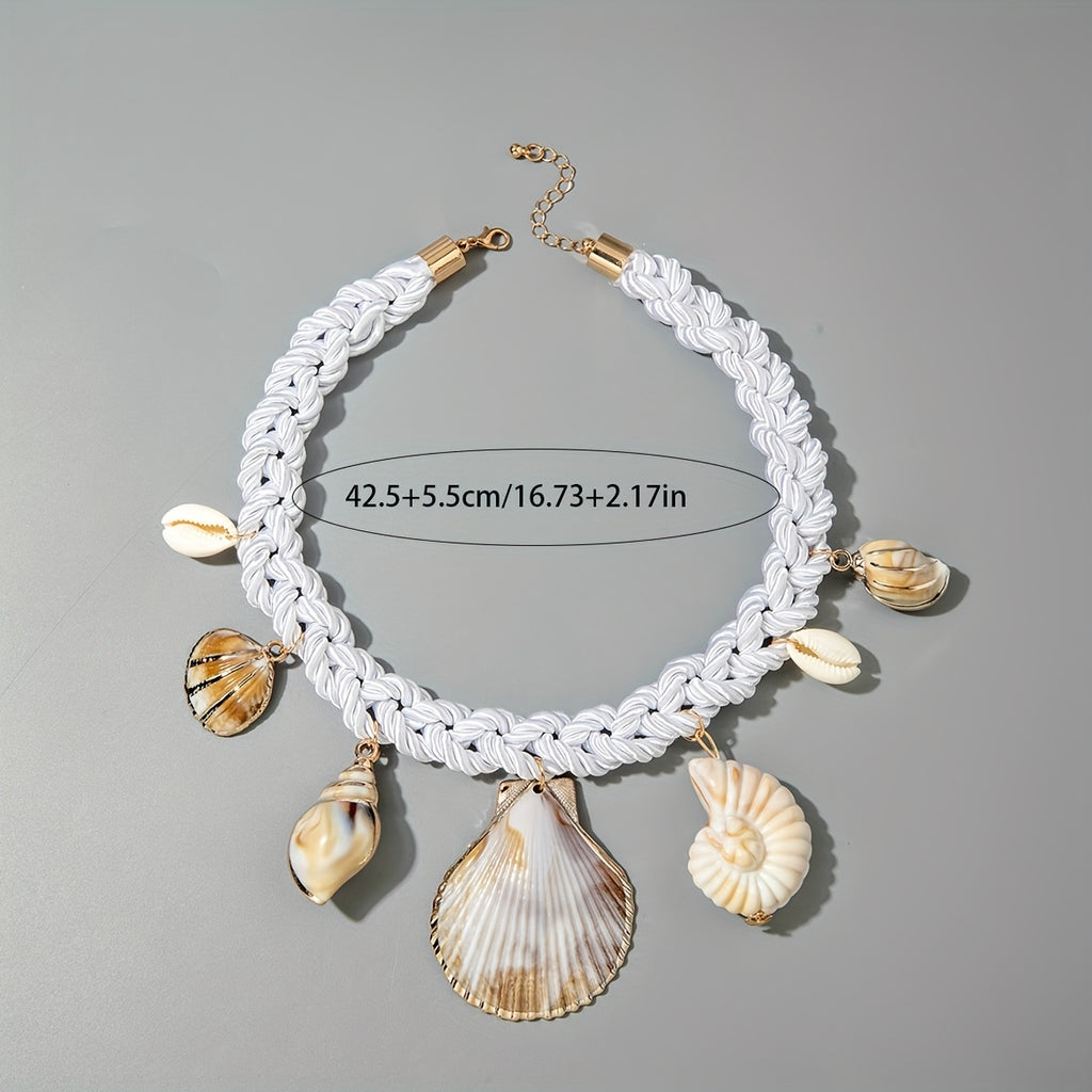 Bohemian White Braided Choker with Natural Shells