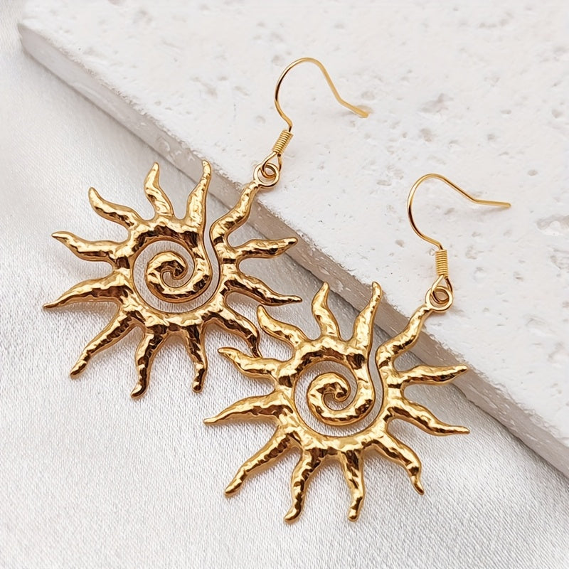 Bohemian Gold Sun Spiral Drop Earrings