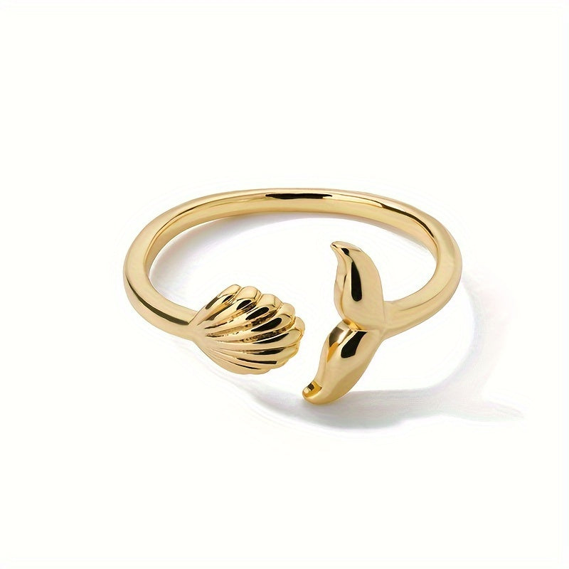Gold Tone Whale Tail and Scallop Open Ring