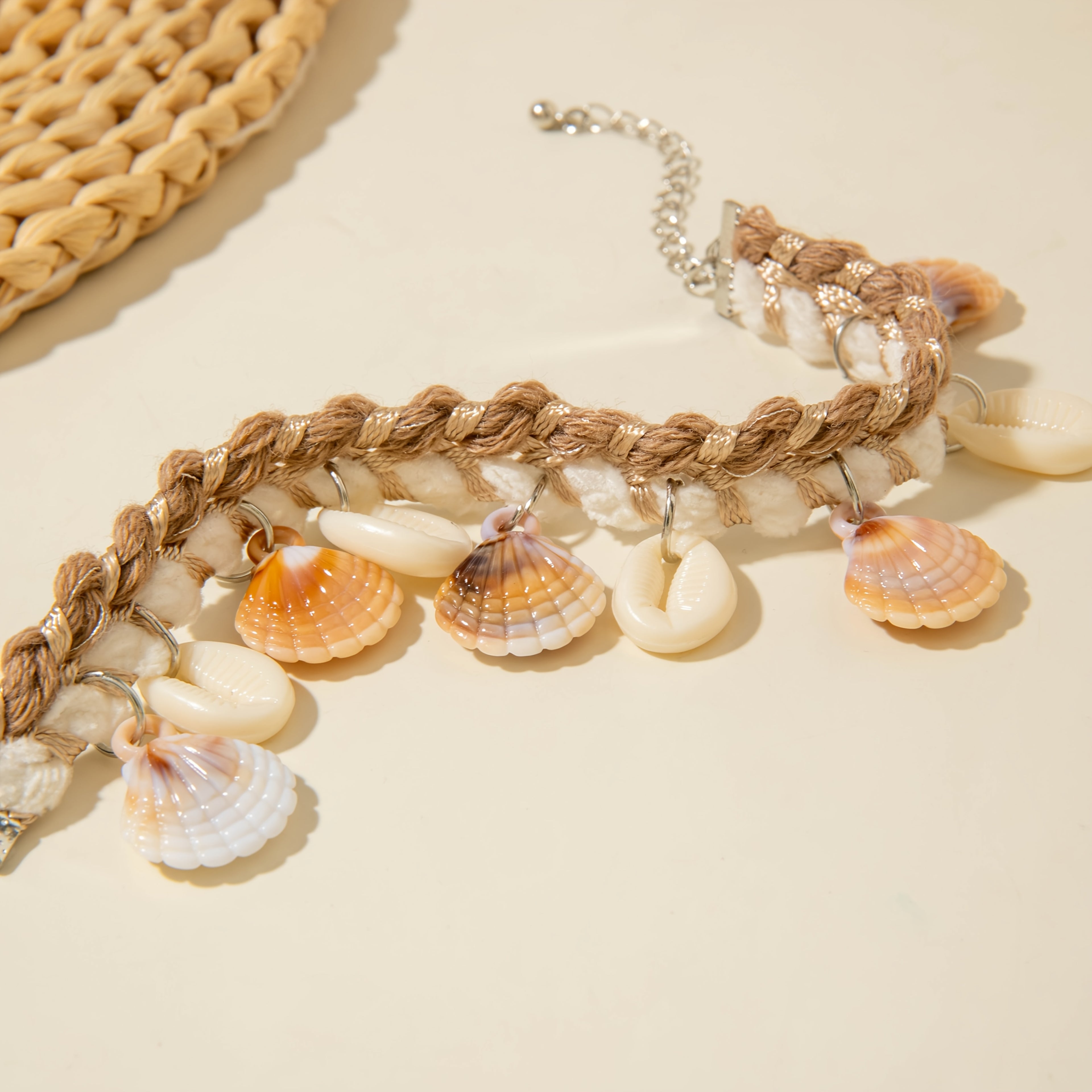 Bohemian Woven Rope and Shell Anklet