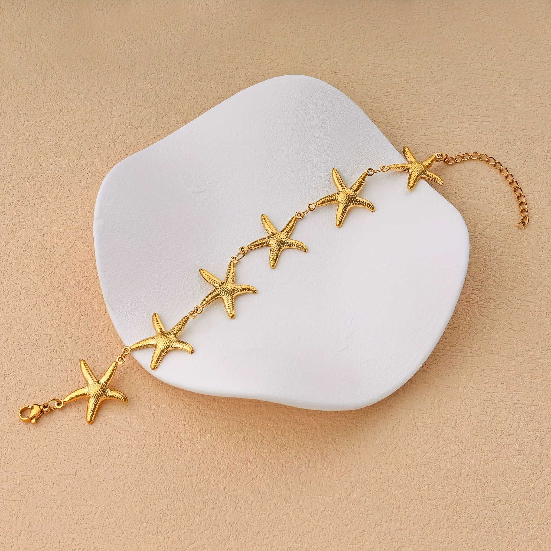 Gold-Tone Starfish Charm Bracelet with Adjustable Chain