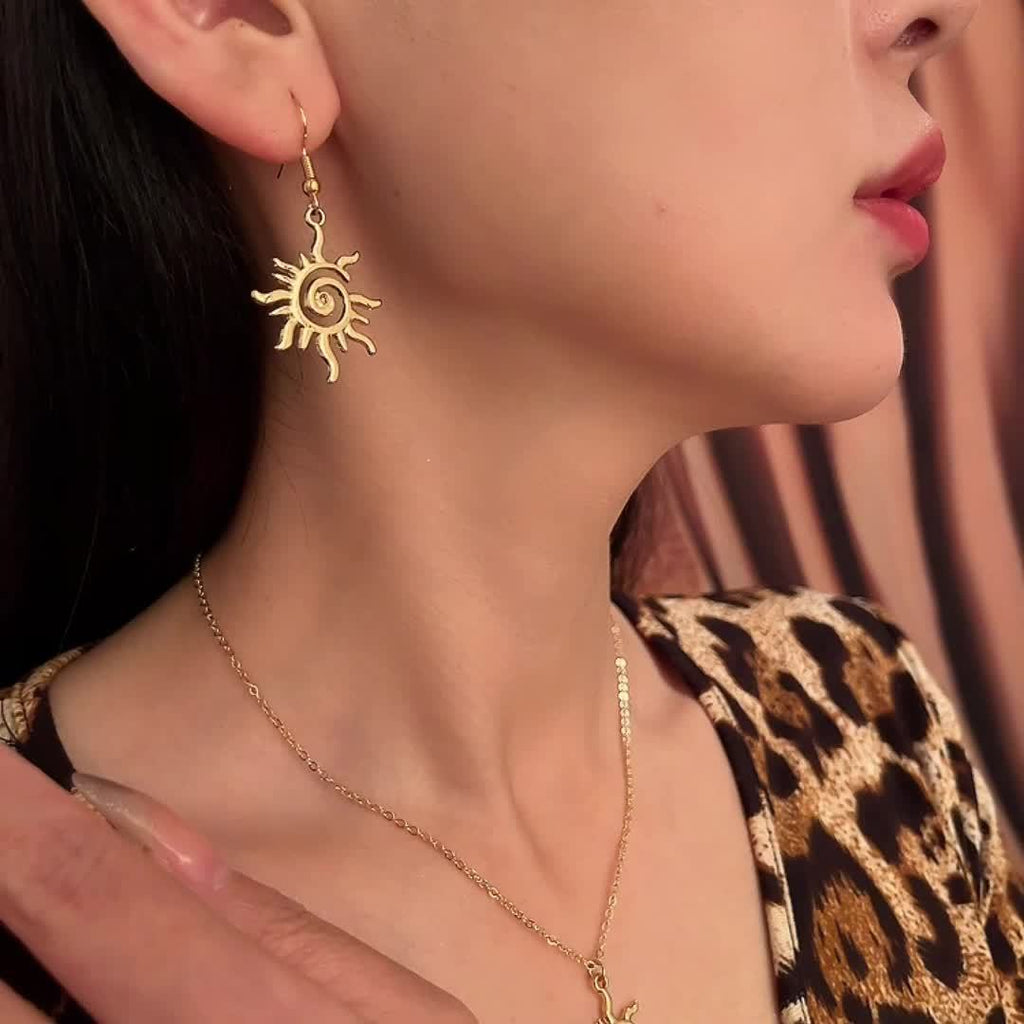 Bohemian Gold-Tone Sun Spiral Jewelry Set