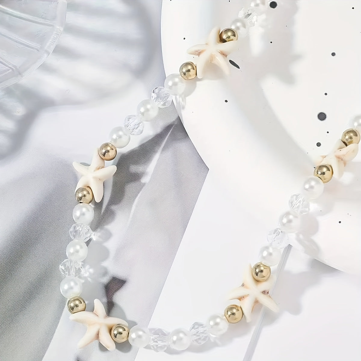 White Starfish Beaded Choker with Pearls