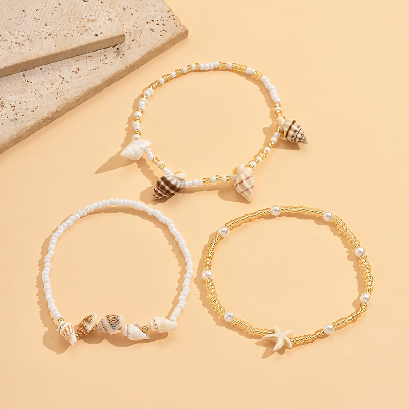 Bohemian Layered Anklets with Starfish and Shells