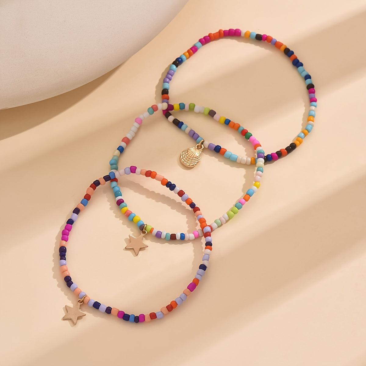 Colorful Beaded Layered Anklet with Star & Shell