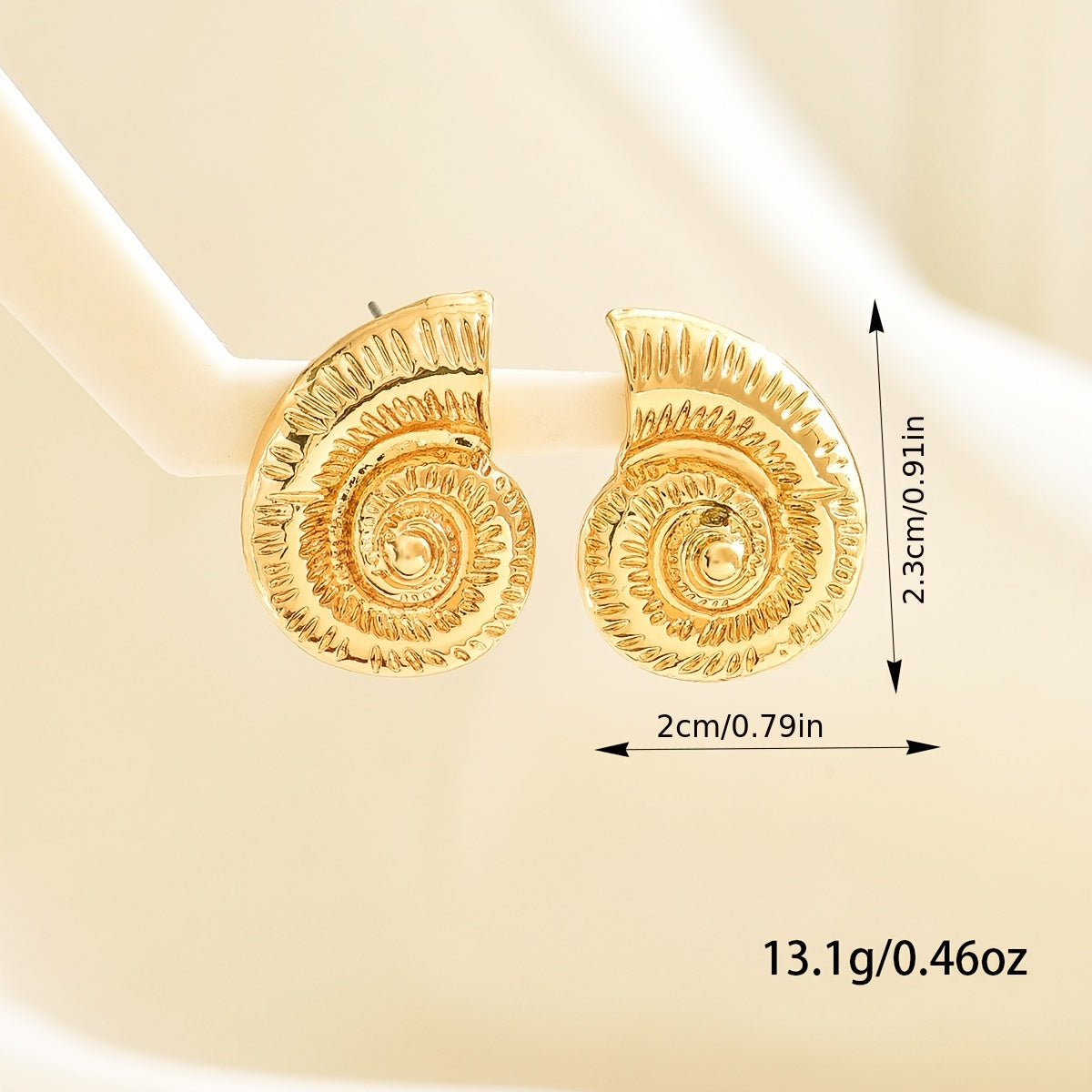 Gold Textured Nautilus Shell Stud Earrings
