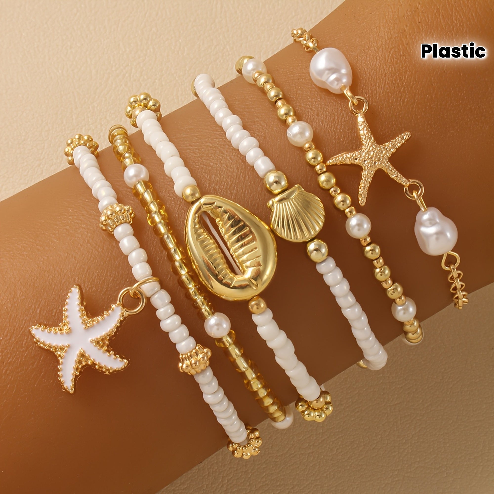 Boho Gold-Tone Beach Bracelets with Shell Charms
