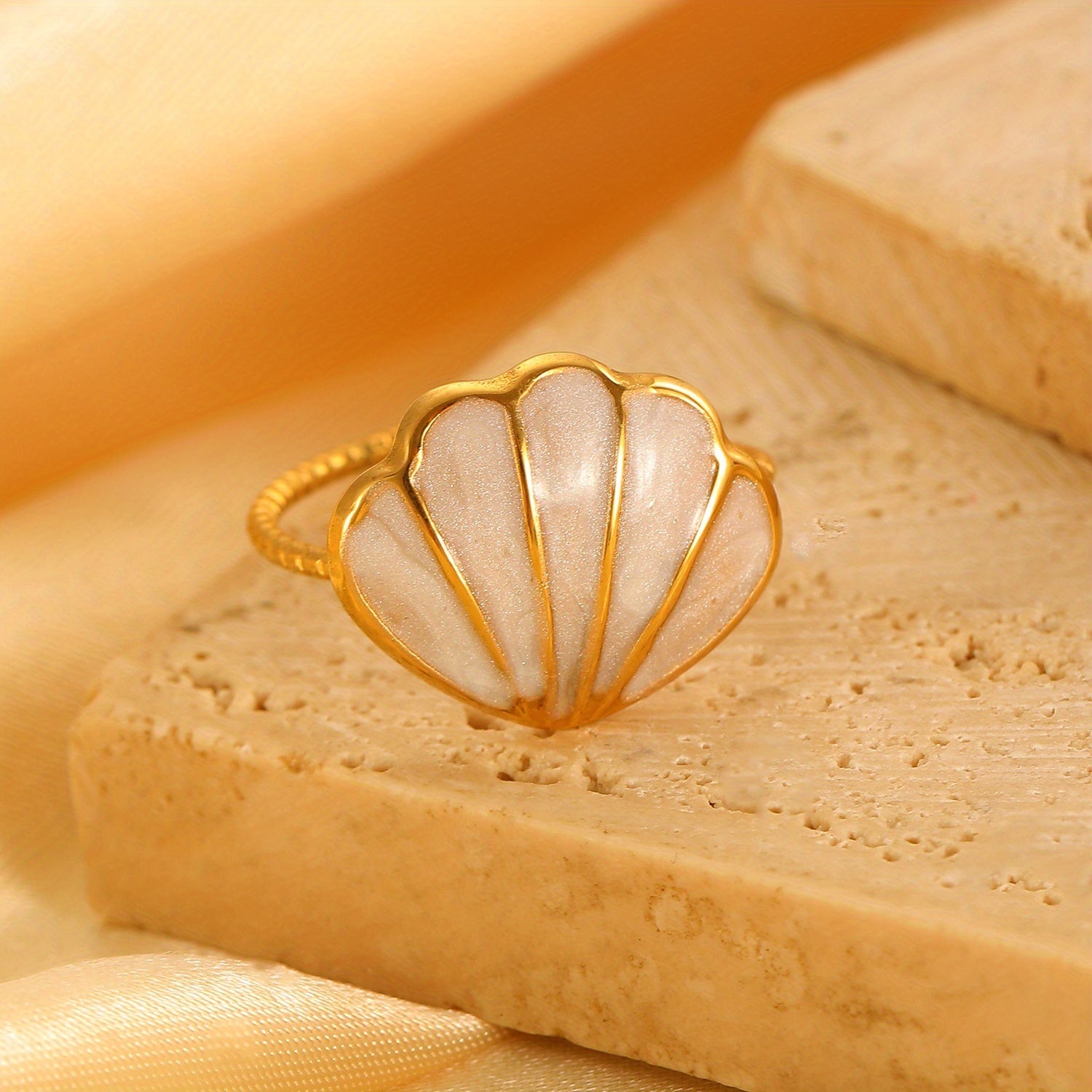 Colorful Enamel Seashell Gold Tone Open Ring