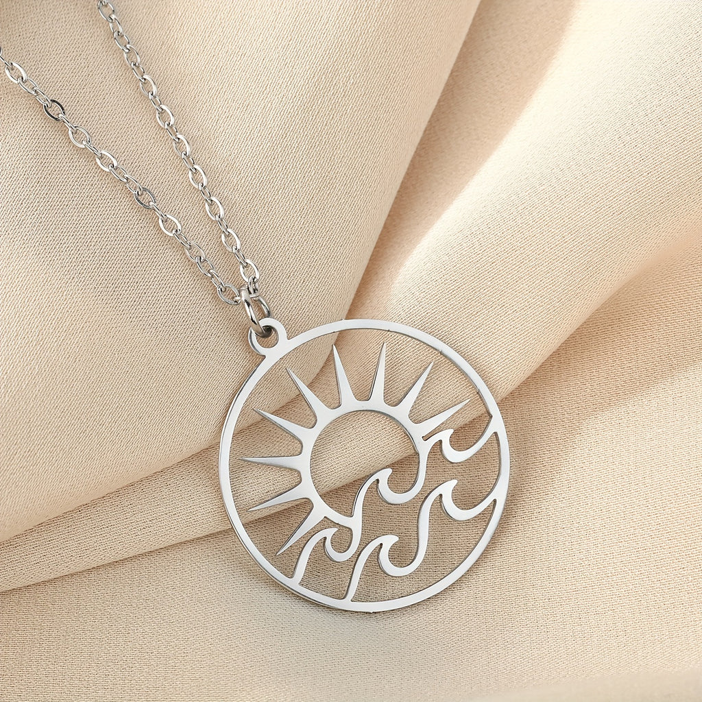 Gold-Tone Sun and Waves Pendant Necklace
