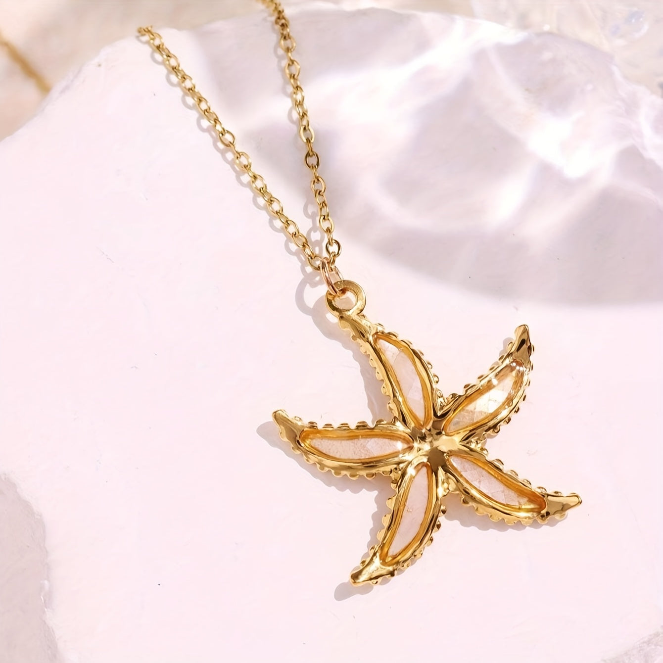 Gold Sea Life Pendant Necklaces with Shell Inlays