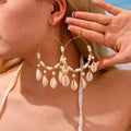 Gold-Tone Hoop Earrings with Dangle Cowrie Shells