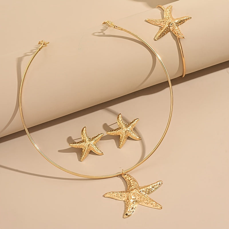 Gold-Tone Textured Starfish Jewelry Set