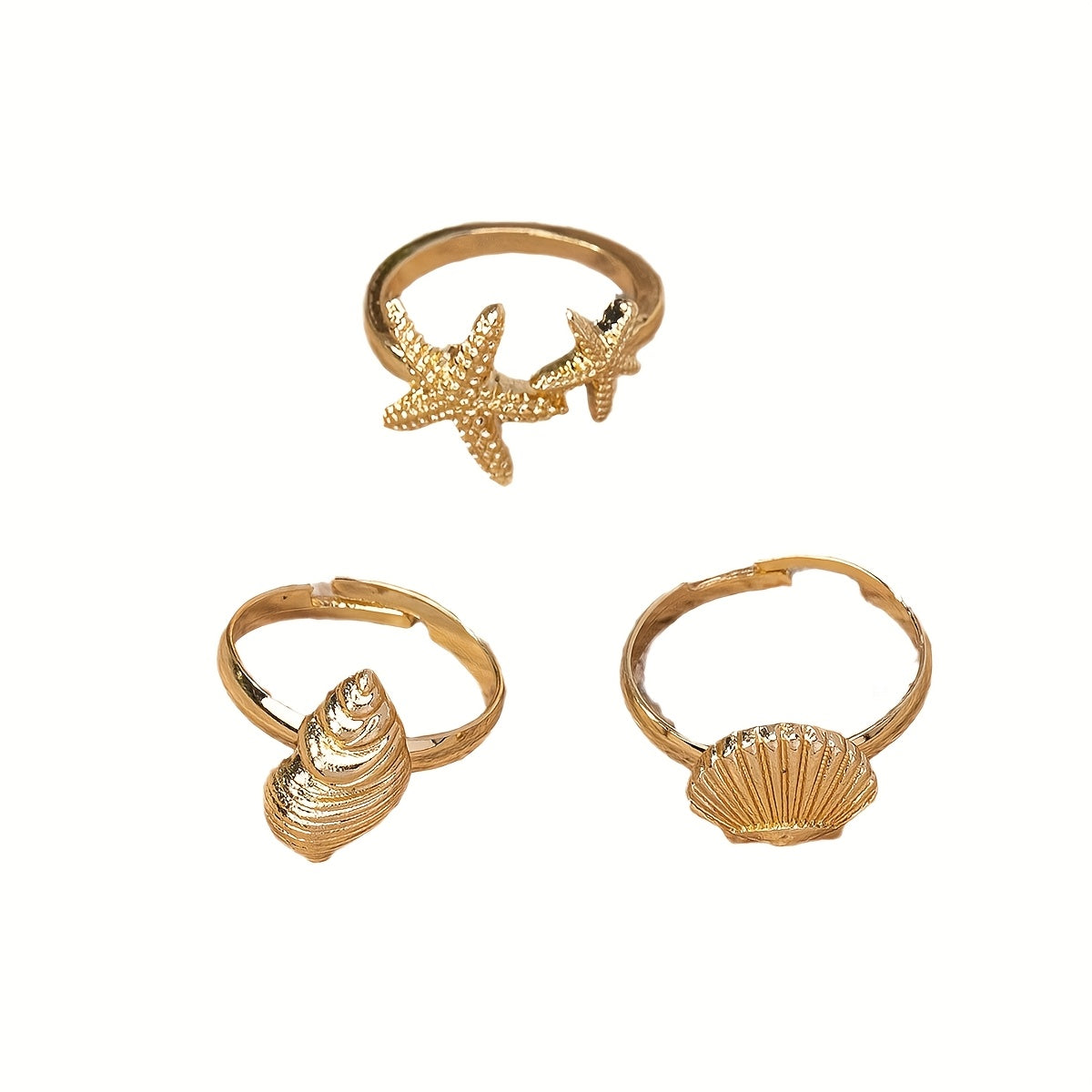 Gold-Tone Sea-Themed Rings with Shells & Starfish