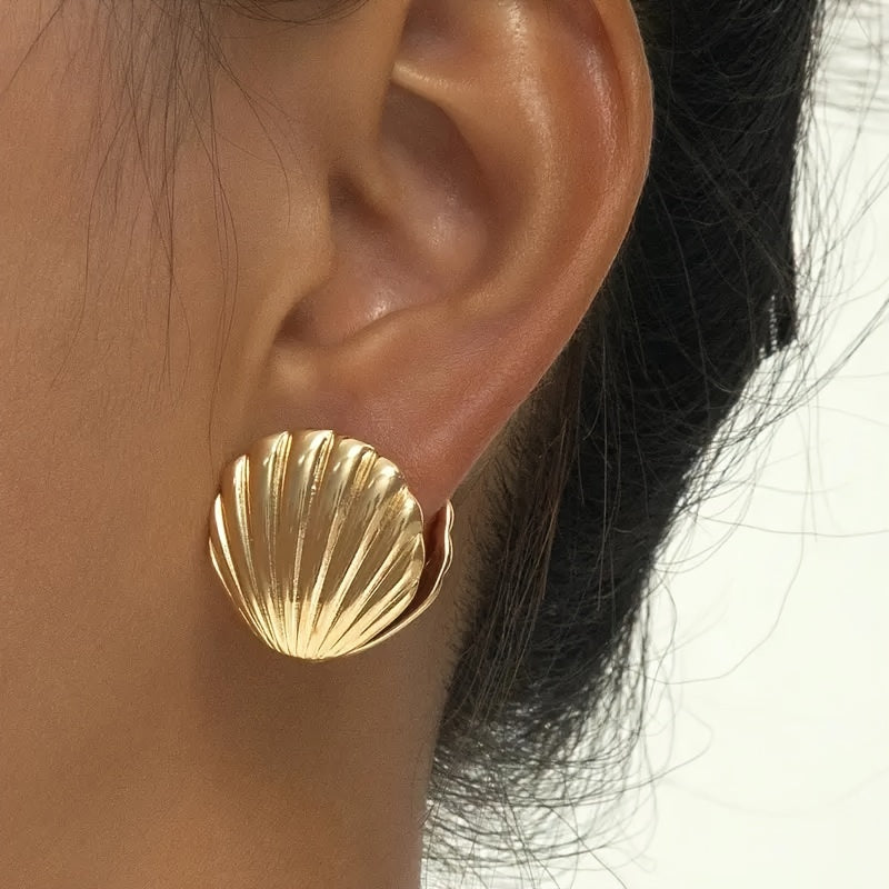 Fluted Gold-Tone Seashell Stud Earrings