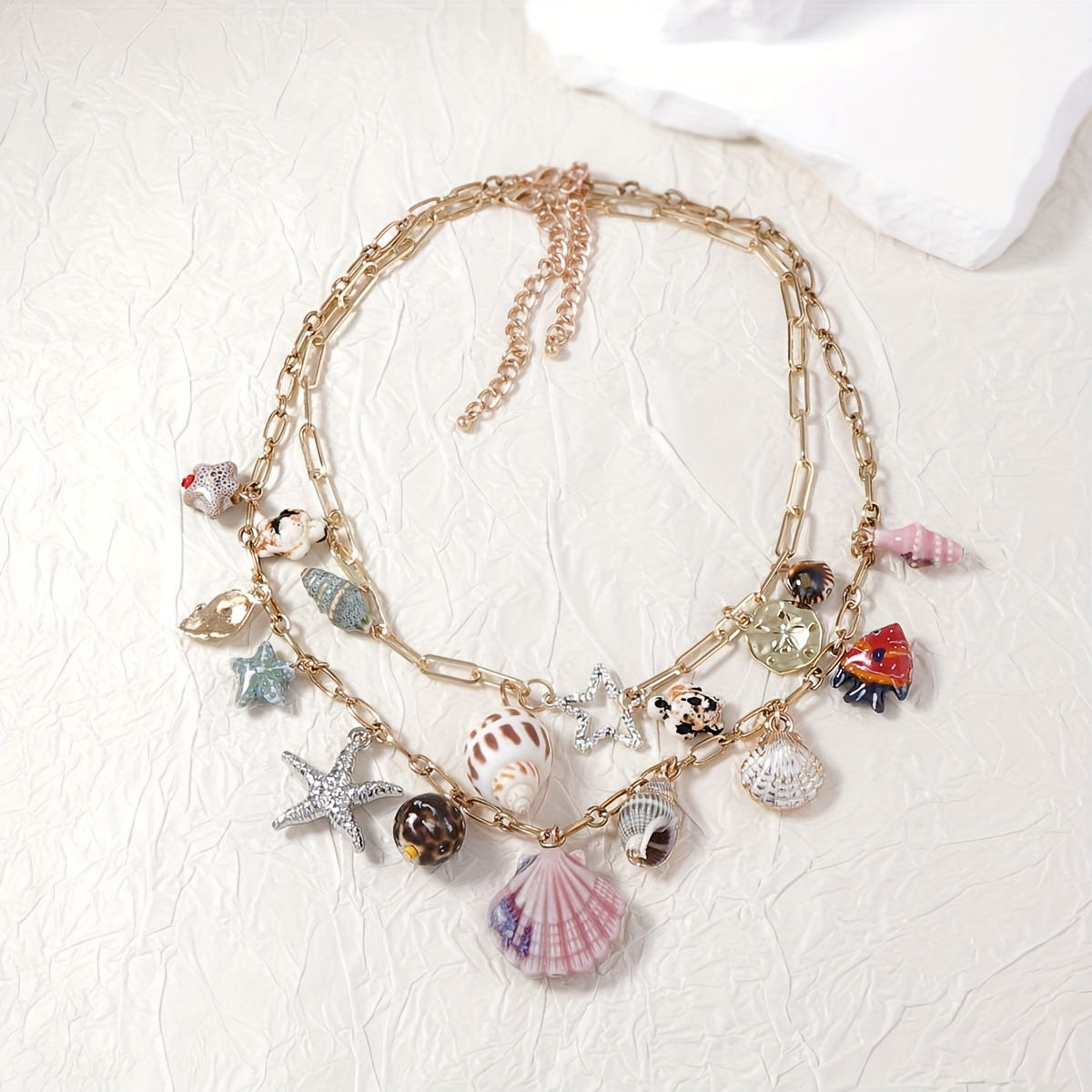 Gold-Tone Chain Anklet with Assorted Seashell Charms
