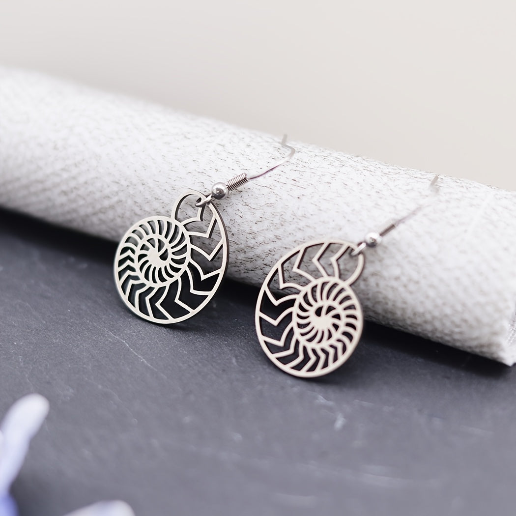 Gold Nautilus Shell Drop Earrings