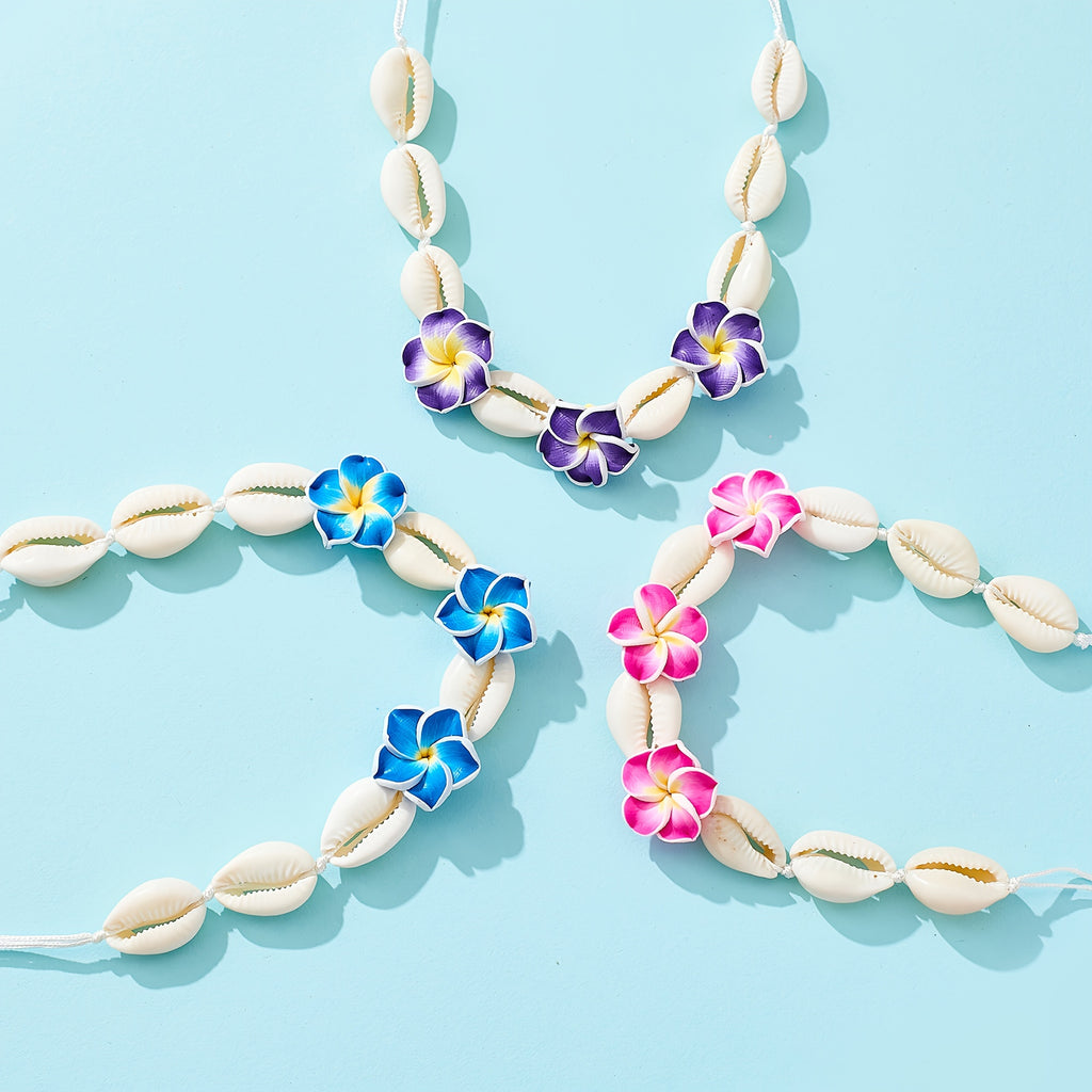Adjustable Plumeria Flower Cowrie Shell Anklet