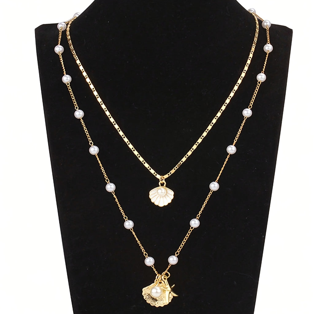 Gold Layered Pearl Seashell Charm Necklaces
