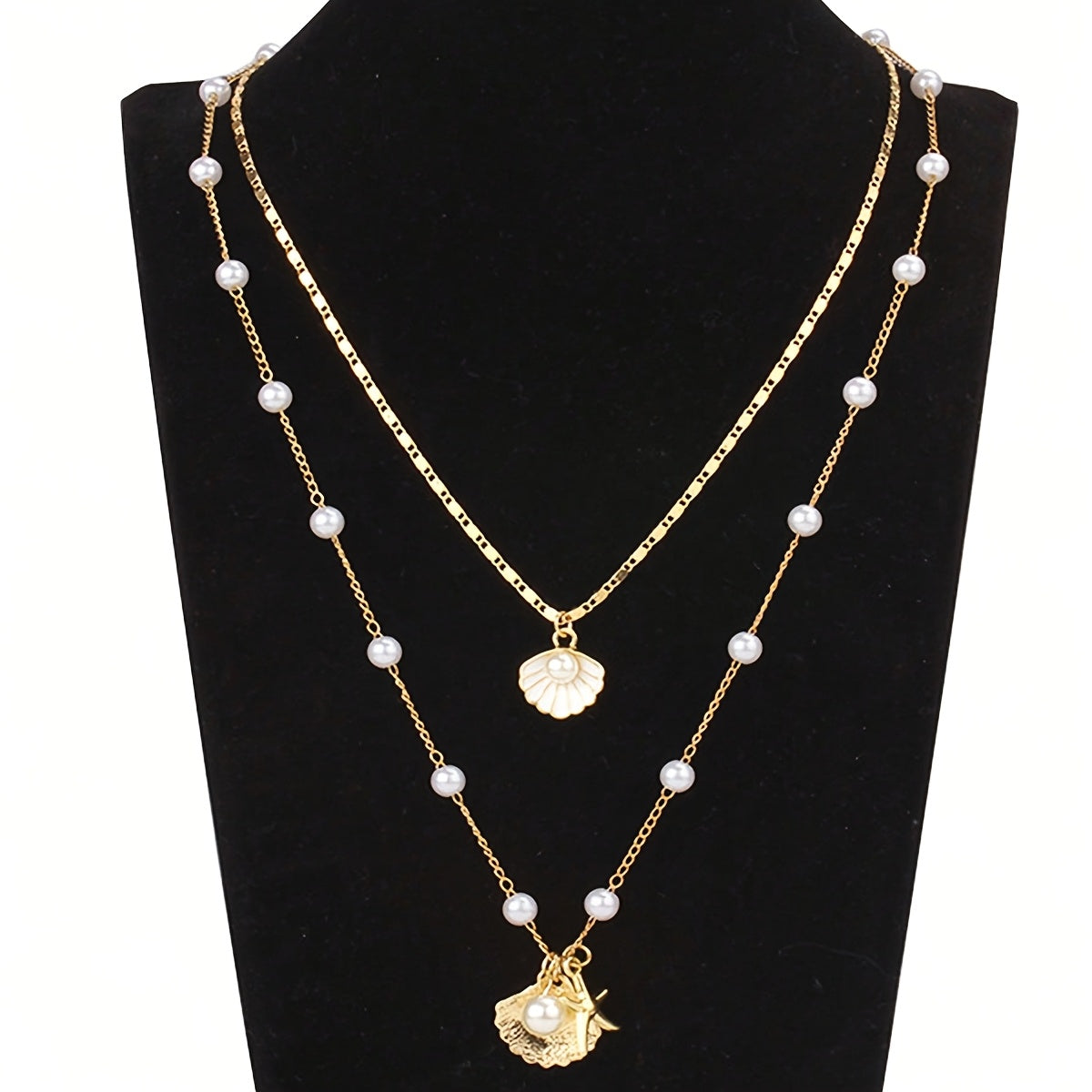 Gold Layered Pearl Seashell Charm Necklaces