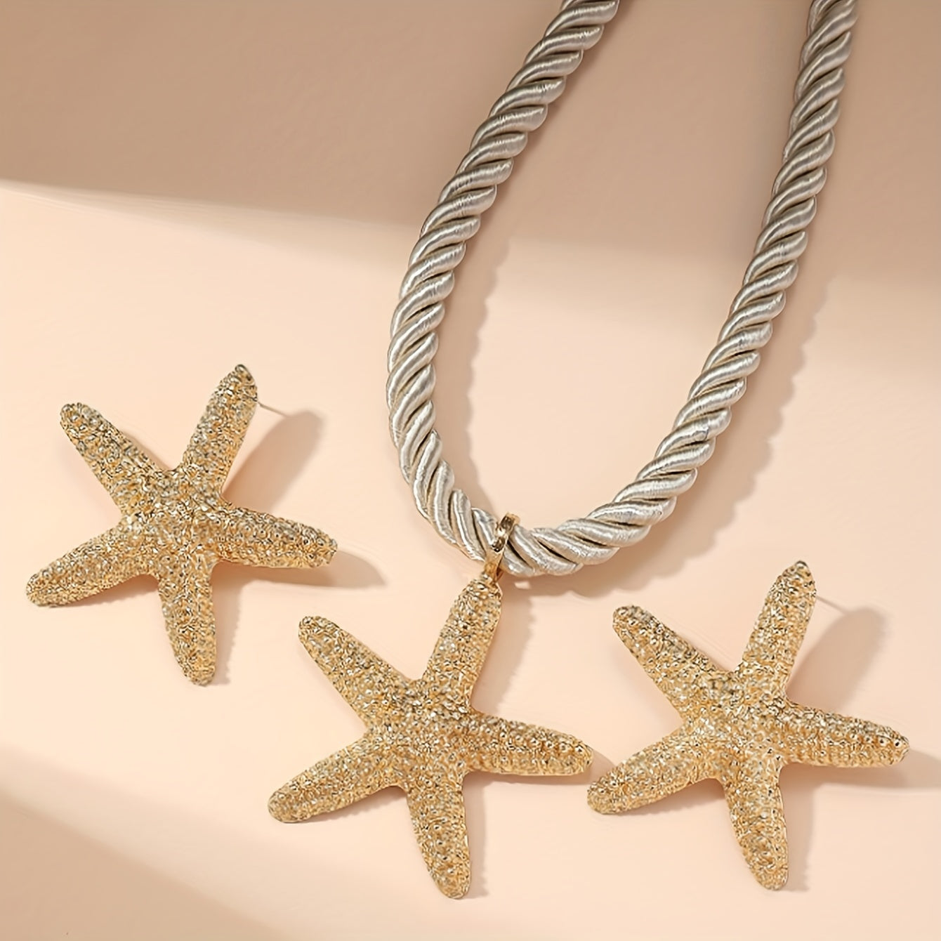 Gold Starfish and Twisted Rope Necklace Set