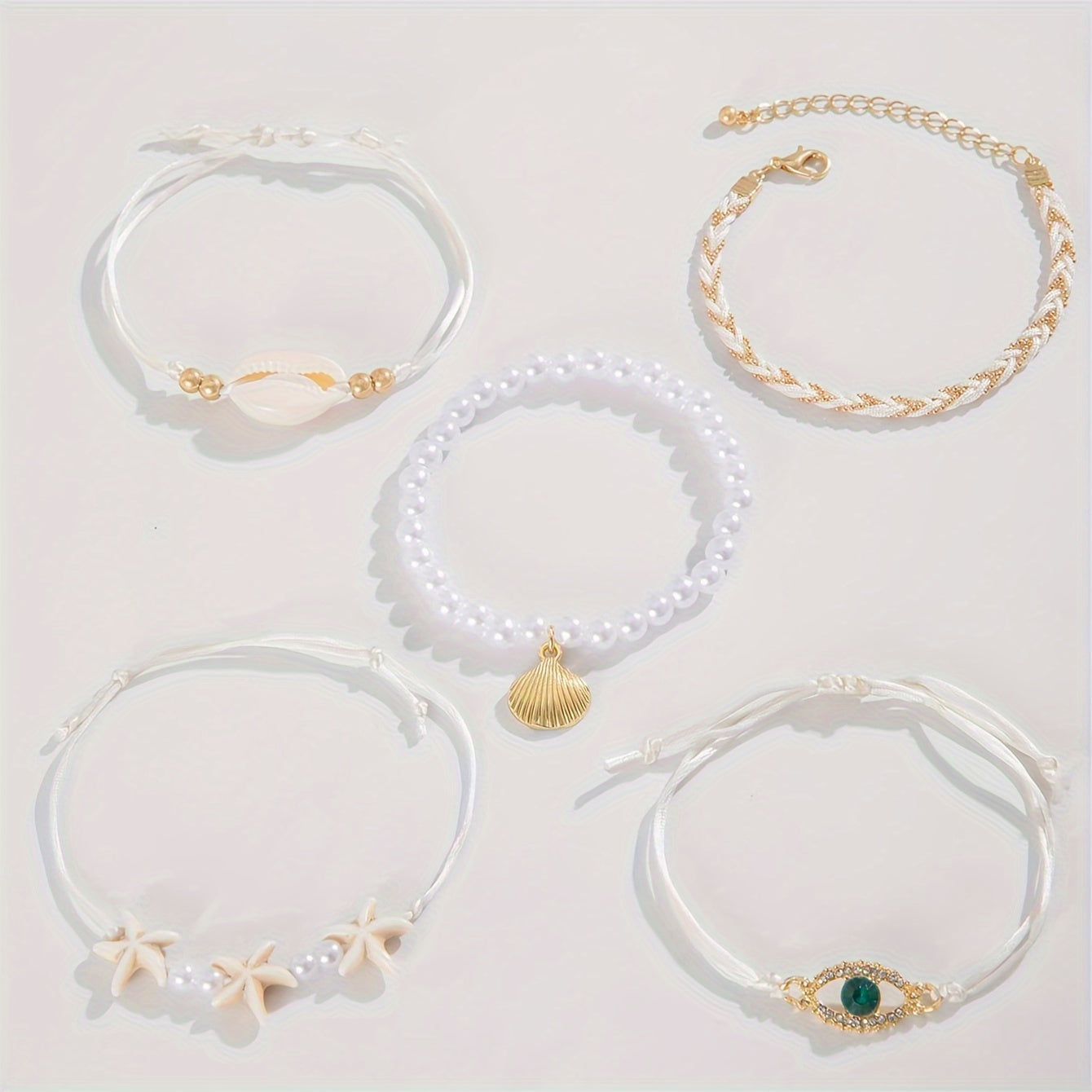 Beachy Stackable Bracelets with Pearls, Shells, Starfish
