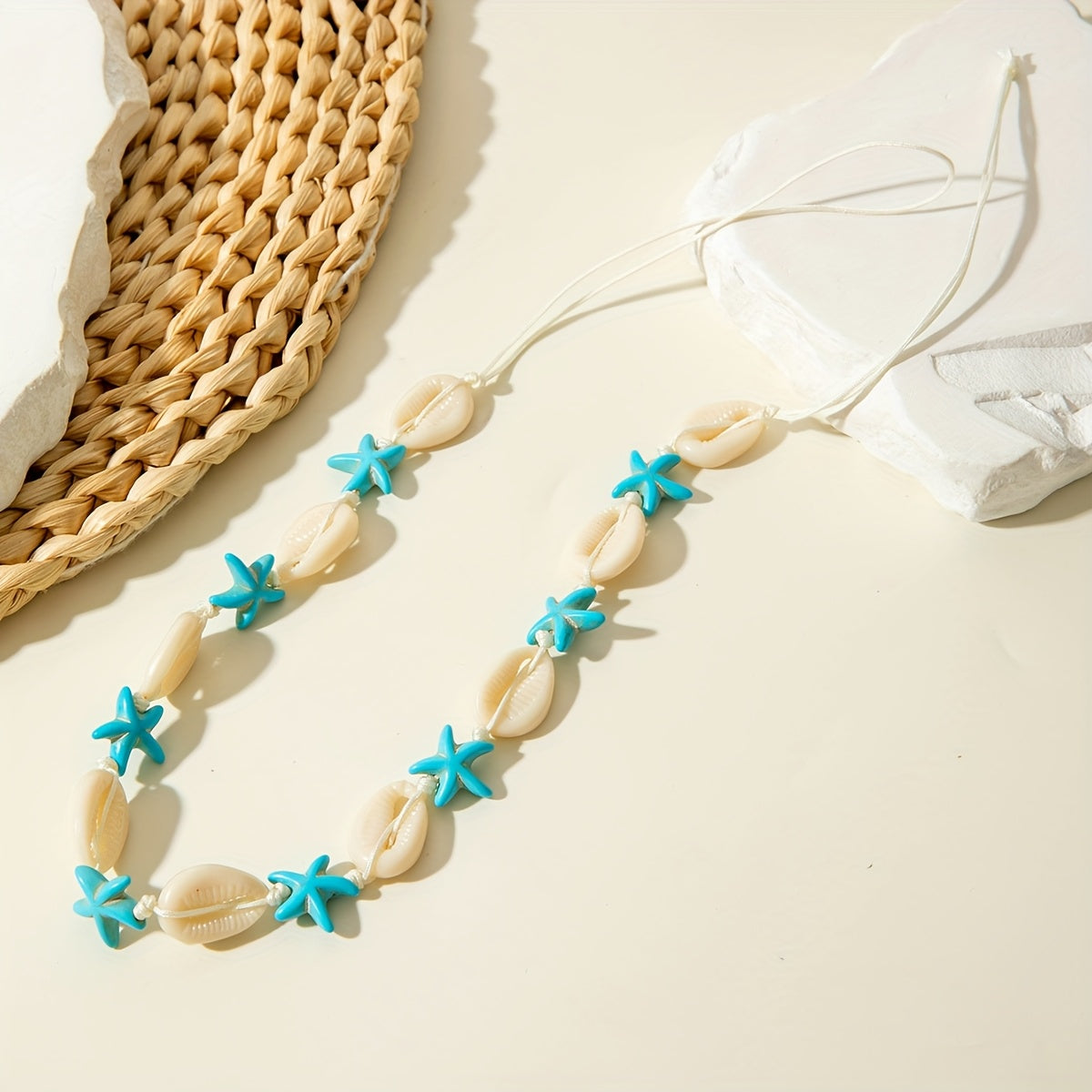 White Shell and Turquoise Starfish Layered Necklace