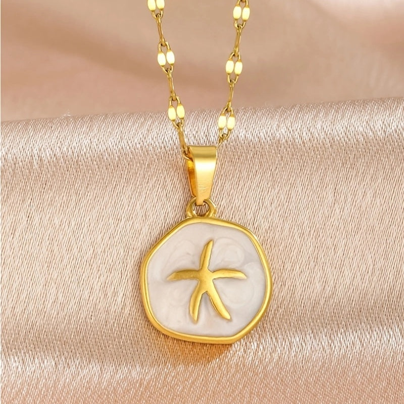 Gold-Tone Organic Starfish Enamel Necklace