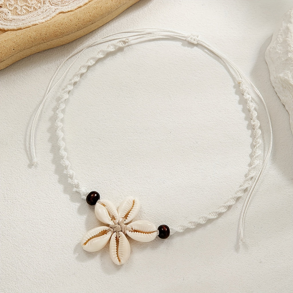 Bohemian Macrame Choker with Cowrie Shell Flower