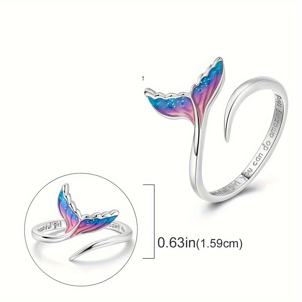 Adjustable Mermaid Tail Ring with Inspirational Message