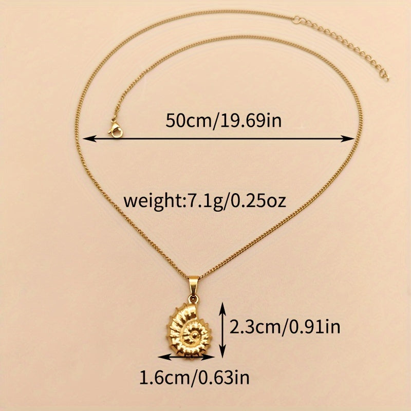 Golden Ribbed Ammonite Fossil Pendant Necklace