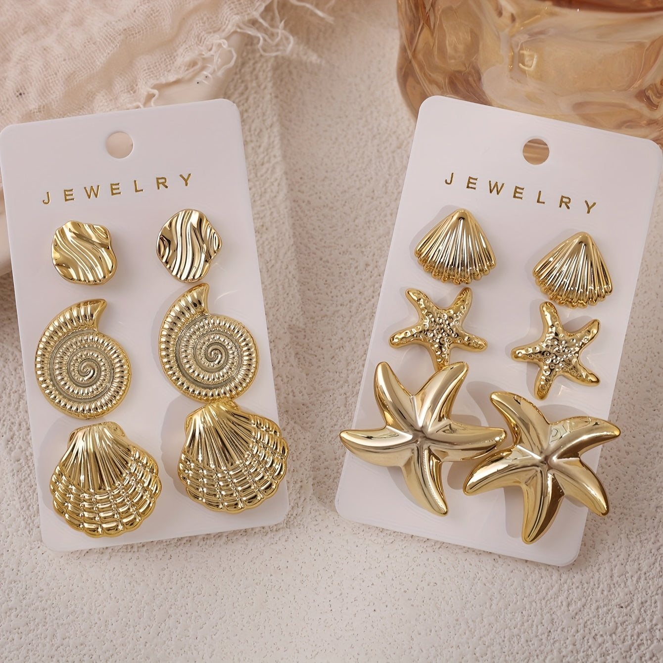 Gold Ocean Inspired Multi-Pair Earring Set