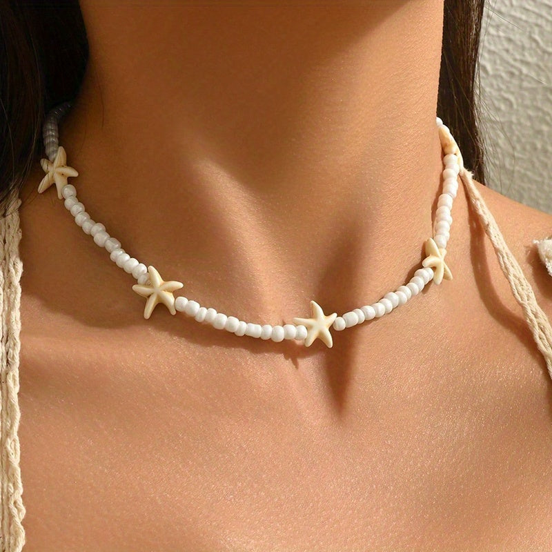 Bohemian White Beaded Starfish Choker