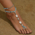 Bohemian Blue Beaded Starfish Cowrie Shell Anklet