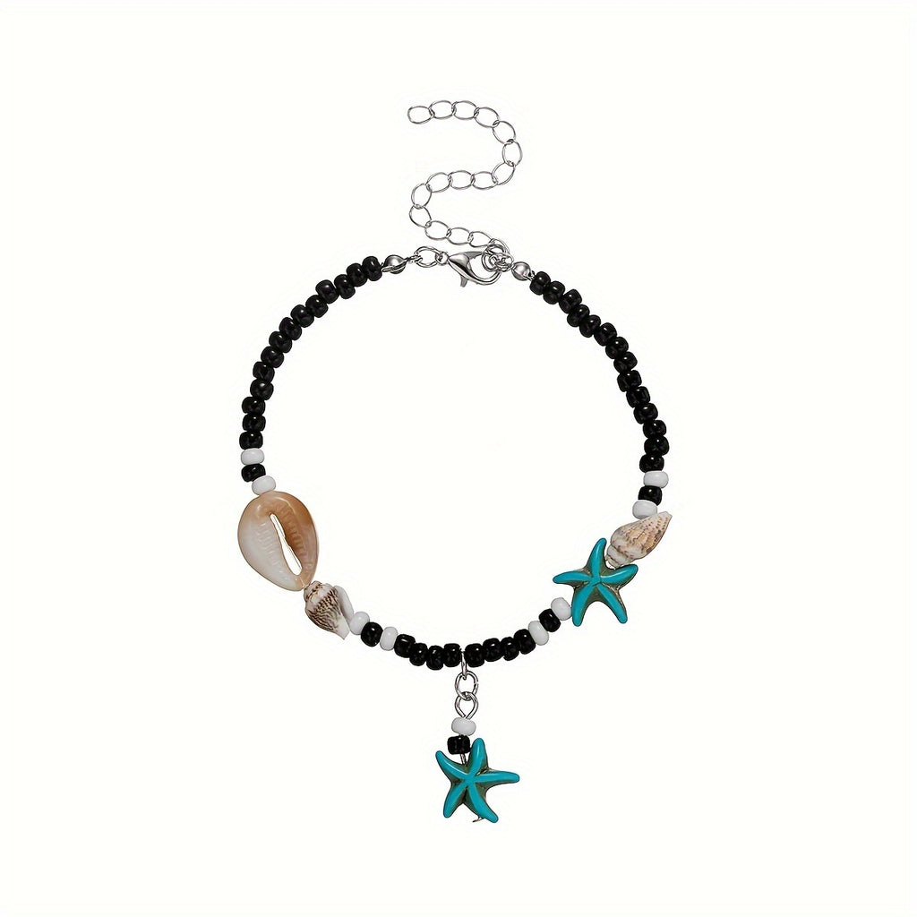 Bohemian Beaded Shell & Turquoise Starfish Anklet