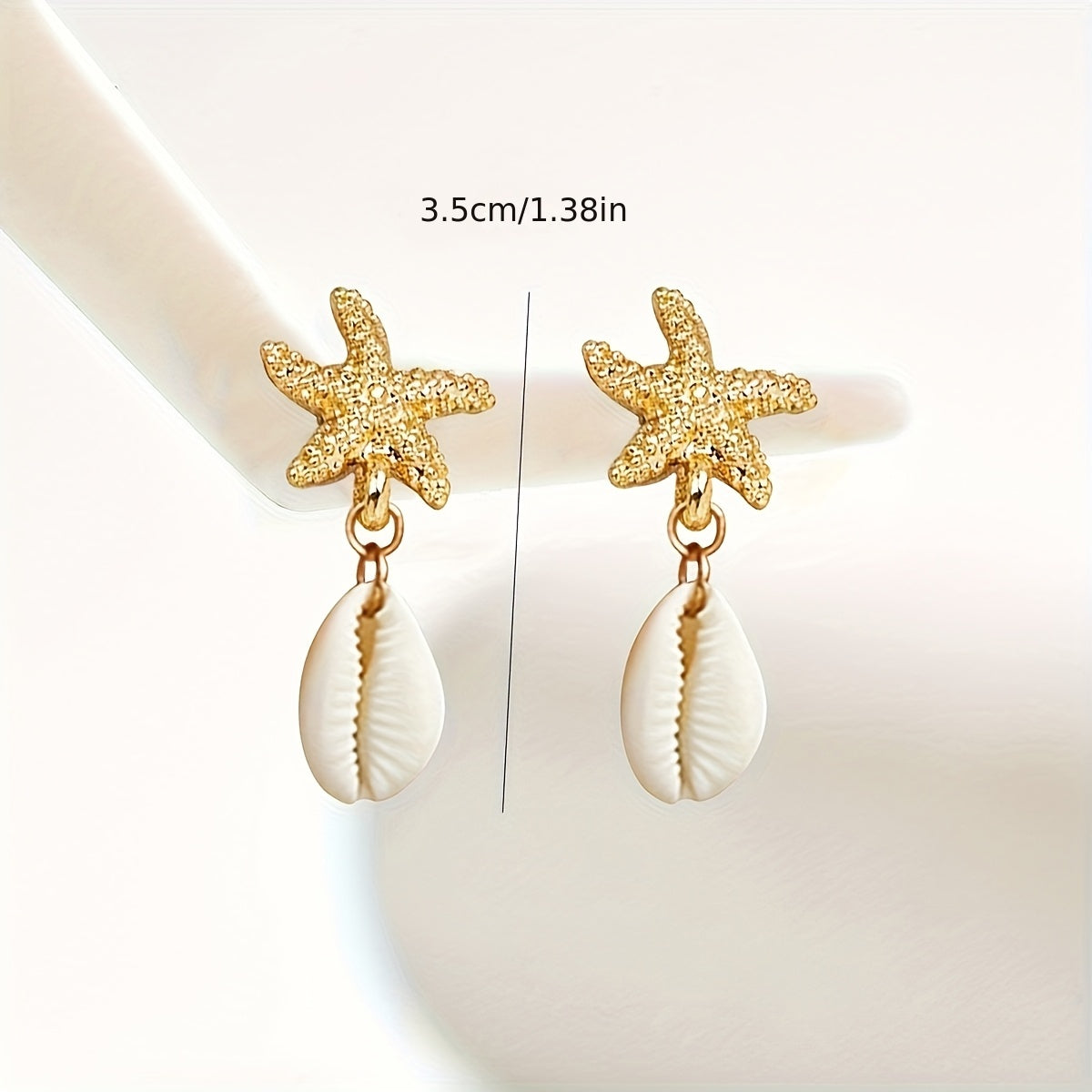 Gold Starfish and Cowrie Shell Dangle Earrings