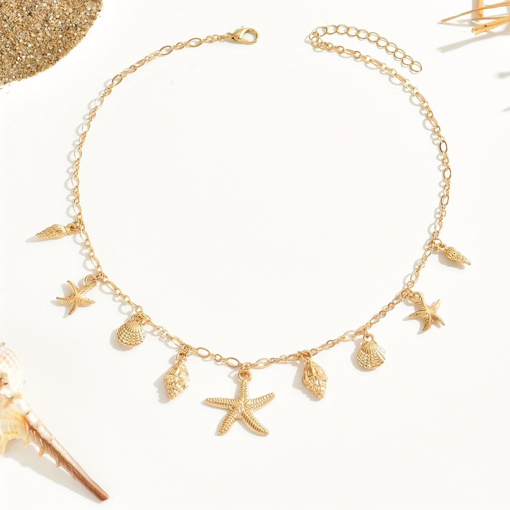 Boho Starfish & Shell Multi-Pendant Necklace