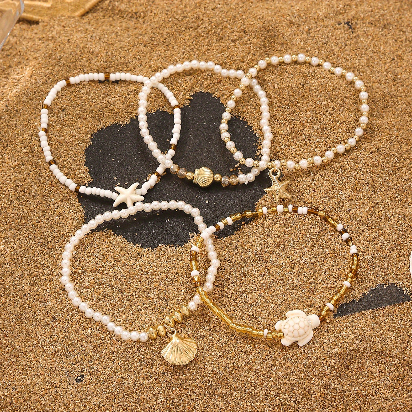 Bohemian White & Gold Layered Sea Charm Bracelets